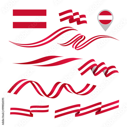 Austrian Flags Different Shapes Set. Austria National Symbol Collection. 