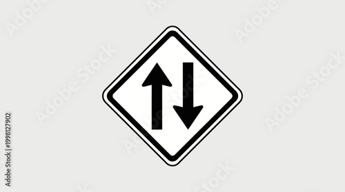 Graphic illustration of a universal road sign indicating a two-way street, alerting drivers to shared lanes for opposing traffic flow and emphasizing safe driving practices Free Download Graphic illustration of a universal road sign indicating a two-way street, alerting drivers to shared lanes for opposing traffic flow and emphasizing safe driving practices - GFXLoad
