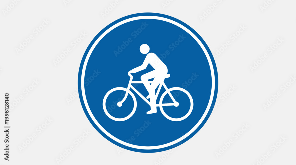 Fototapeta premium Cyclist icon representing a designated bicycle path or cycle lane on a clear blue background, symbolizing safe cycling routes for riders