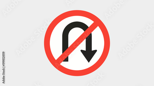 Universal road safety graphic illustrating a strict no U-turn regulation, essential for driver awareness and maintaining traffic flow and control on public roads