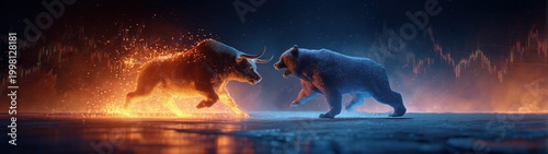Stock market concept showing bullish and bearish trends clash