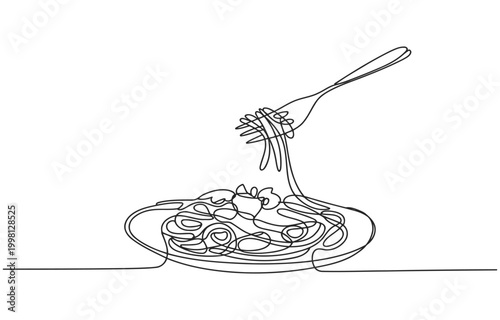 Spaghetti with fork and plate continuous line drawing line art single main course comfort food spaghetti restaurant minimalist illustration delicious homemade traditional appetizer