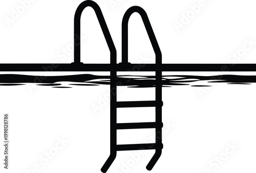 Black and white swimming pool ladder over water simple