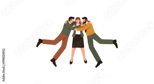 Unified corporate leadership team celebrating collaborative success and agency culture through strategic synergy