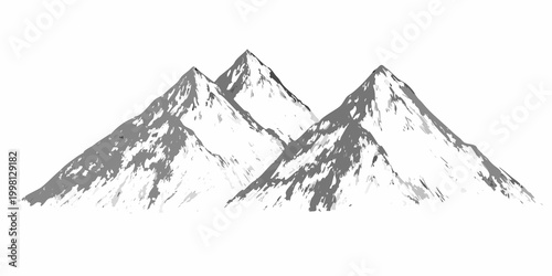 Mountain range sketch on white background grayscale drawing
