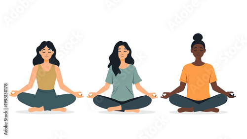This illustration evokes tranquility and mindfulness. Ideal for representing wellness, meditation apps, or concepts of inner peace and balance in heal
