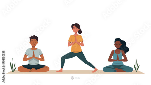 A serene illustration of a woman practicing mindful meditation amidst natural elements. Ideal for wellness content, promoting relaxation, and illustra