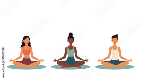 A serene illustration depicting a woman in a meditative pose. Ideal for wellness blogs, mindfulness apps, or promoting relaxation and inner peace.