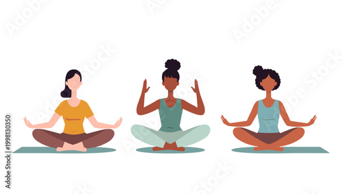 A minimalist illustration of a woman practicing yoga and meditation. This serene image evokes feelings of calm and wellness, perfect for health, mindf