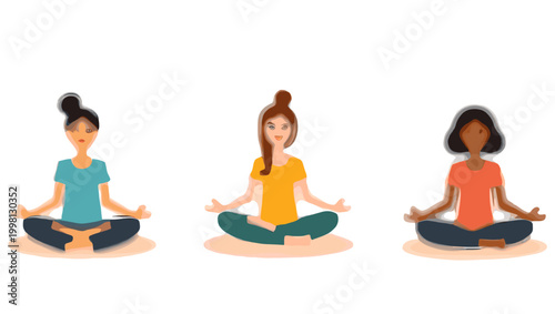 A serene illustration of a woman practicing mindfulness. Ideal for wellness websites, yoga studios, or promoting calm and balance in advertising campa