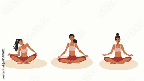 A serene illustration depicting a woman in a meditative pose. Ideal for wellness content, promoting mindfulness, or representing relaxation and inner 