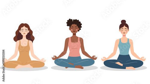 A serene illustration of a woman meditating, perfect for content about wellness, mindfulness, yoga, or mental health. Evokes a calming and peaceful mo