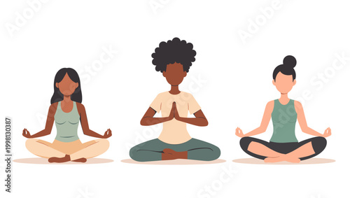 A calming illustration of a woman in a meditative yoga pose. Ideal for wellness websites, mindfulness content, or advertising related to health and re