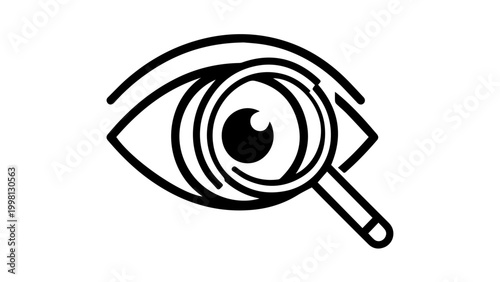 Eye with magnifying glass icon black and white magnification inspection analysis research discovery