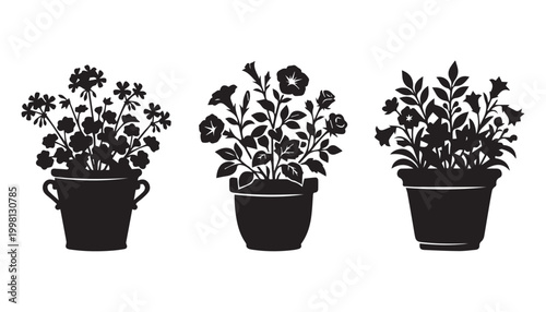 black and white silhouette set of Flower Tub very high quality vector illustration.
