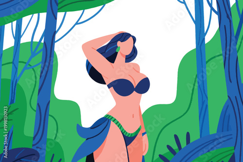 Vector Sexy Bikini Woman Nature Forest Guard Illustration Creative Design Template 