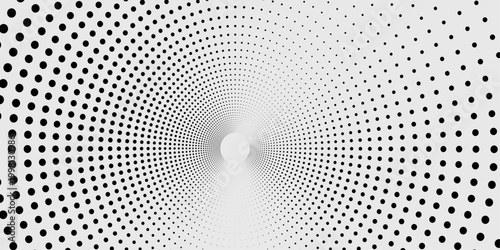 Abstract black dots on light background, creates a sense of depth and perspective. This graphic art piece evokes a modern, minimalist feel, offering an engaging visual experience.