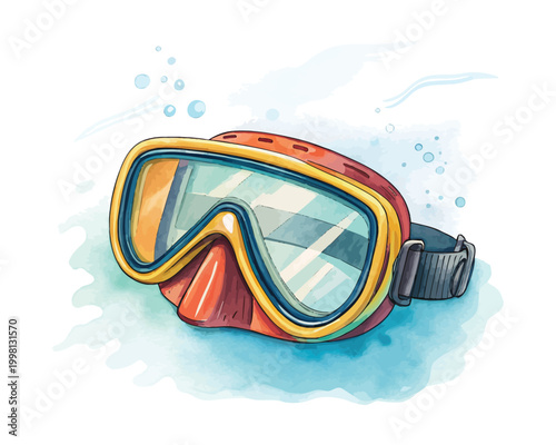 Watercolor Diving Mask Clipart, Snorkeling Gear Illustration, Isolated Vector Design