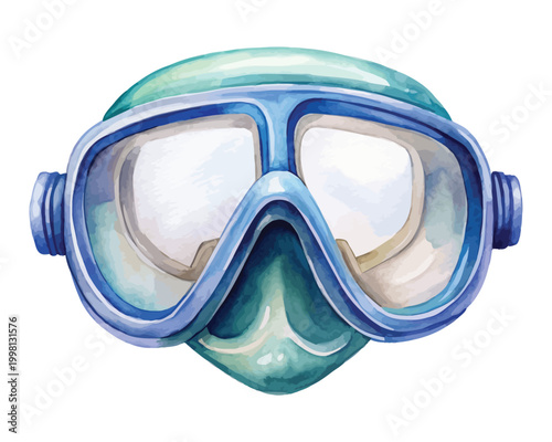 Watercolor Snorkel Mask Icon, Diving Gear Clipart, illustration Isolated on White background