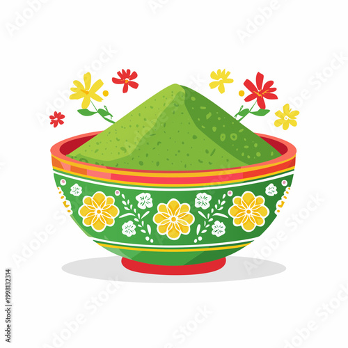 Green Powder in Decorative Bowl with Flowers