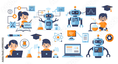 A cheerful young girl concentrates on her laptop, conveying a sense of focused learning or creative work, suitable for education or technology marketi