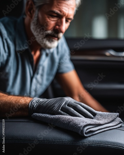 Expert hands clean a car's interior with care and precision