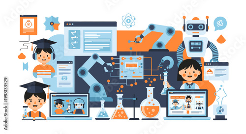 A cheerful student in a graduation cap deeply focused on a chemistry experiment, perfect for educational content, demonstrating learning and intellect
