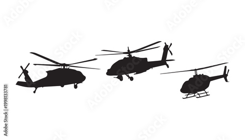 black and white silhouette set of helicopter very high quality vector illustration.