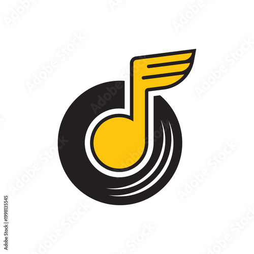 Yellow Musical Note with Wings Icon