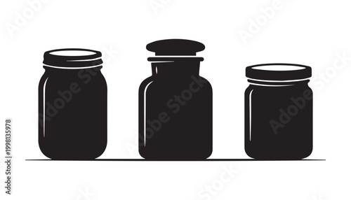 black and white silhouette set of jar very high quality vector illustration.