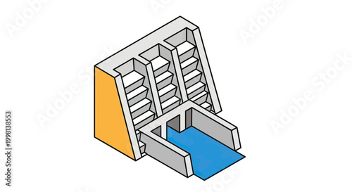 Isometric Vector Illustration of a Hydroelectric Dam and Water Management Infrastructure