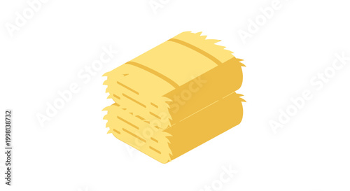 Isometric Vector Illustration of Stacked Hay Bales, Agriculture and Farming Feed Icon Isolated on White Background