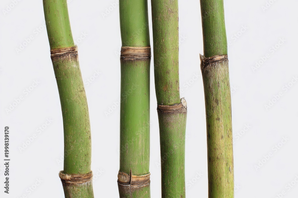 Fototapeta premium Fresh Green Bamboo Stalks against a Plain White Studio Backdrop