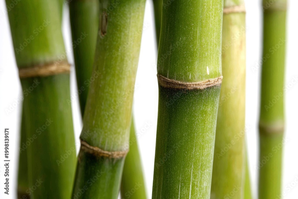 Obraz premium Close-Up of Green Bamboo Stalks on Plain White Studio Backdrop