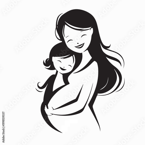 Joyful Child Embracing Expectant Mother Family Love Concept