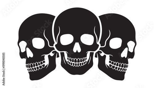 Фотография black and white silhouette set of skull very high quality vector illustration