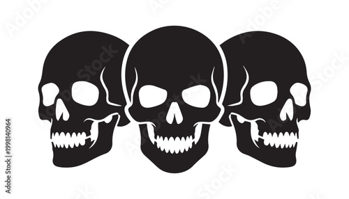 Canvastavla black and white silhouette set of skull very high quality vector illustration
