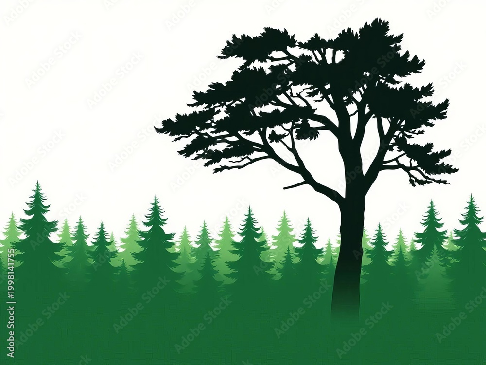 Fototapeta premium Stylized evergreen tree silhouette, minimal design, vector art, tree, vector