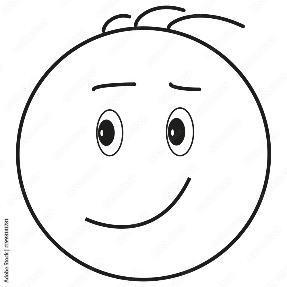 Fototapeta premium Happy face emoticon. Smiling character head. Content emotion vector. Joy expression symbol