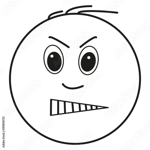 Awkward smile face icon. Emotion character symbol. Nervous grin head figure. Vector mood sign