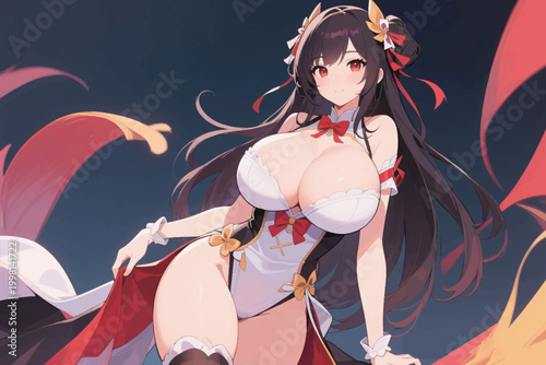 Beautiful Elegant Anime Woman Vector Illustration Creative Design Template 