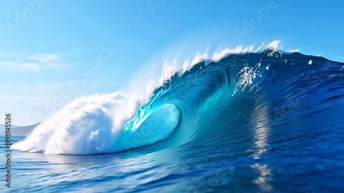 Ocean wave curling with white foam