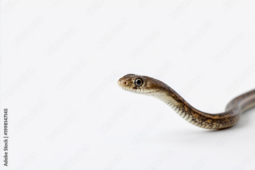 Obraz premium Minimalist studio style photo of snake isolated on clean white background, detailed reptile body curves