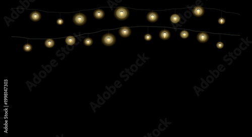 Glowing string lights in dark background with warm cozy lighting for festive decoration