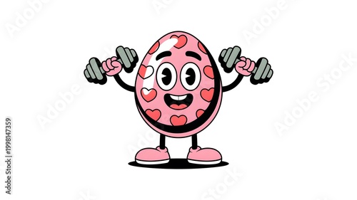 cute muscle bacteria mascot lifting dumbbells for fitness and health promotion