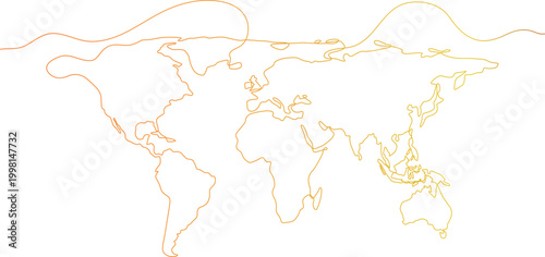 Orange Outline world map vector illustration