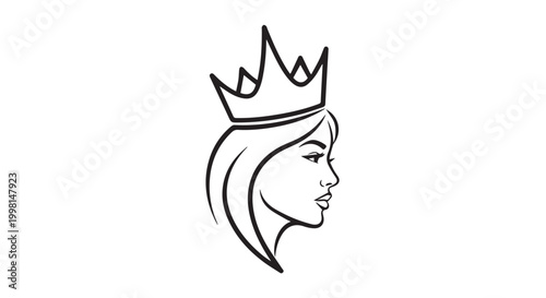Beautiful queen woman line art with crown and kiss mark