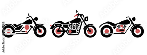 Classic Chopper Motorcycle Silhouette Set Minimal Flat Vector Illustration