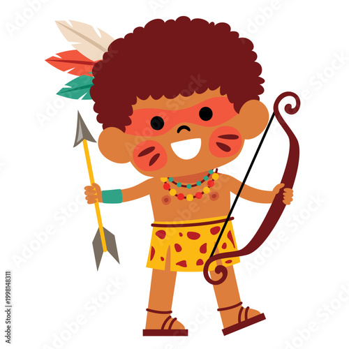 Cartoon Indigenous Kid Of Brazil