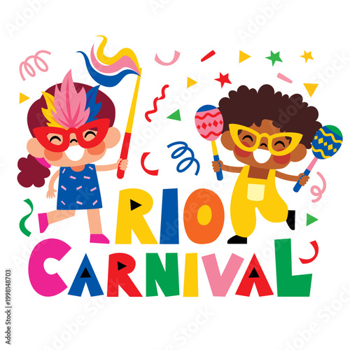 Cartoon Children Celebrating Rio Carnival